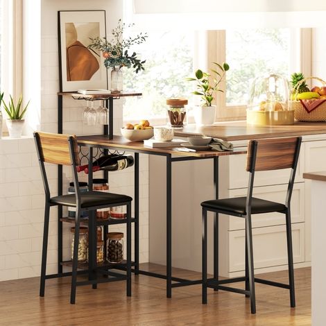 Ensemble Bartisch und Barhocker mit 2 Hockern, Ausziehbarer Tisch, Weinablage, aus Stahl, Braun (1/5)