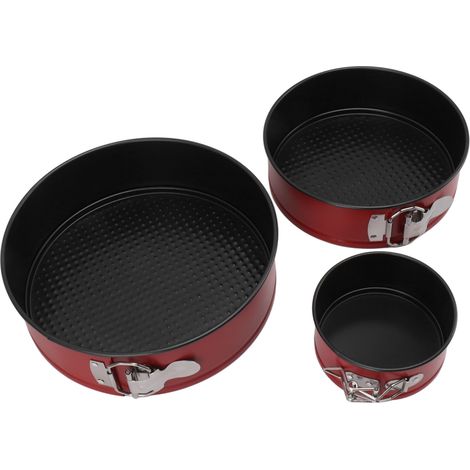 Ensemble de 3 moules à gâteaux ronds en acier au carbone épais de qualité alimentaire, antiadhésifs, à charnière, pour la pâtisserie maison. (1/5)