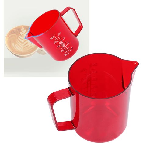Mug à latte art en acrylique 600 ml, pot à lait pour café, tasse à mousser le lait, pot à latte art avec bec verseur décoratif, tasse antiadhésive, rouge (1/5)