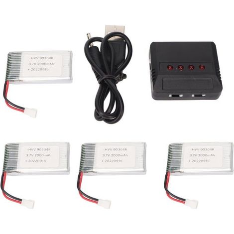 4PCS batterie RC drone 3.7V 2000mAh avec chargeur,compatible avec KY601S H11D H11C PZCC (1/4)