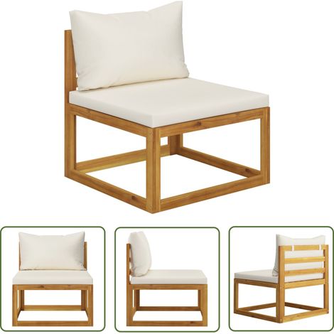 INLIFE Canapé central sectionnel et coussin blanc crème Bois d'acacia (1/5)