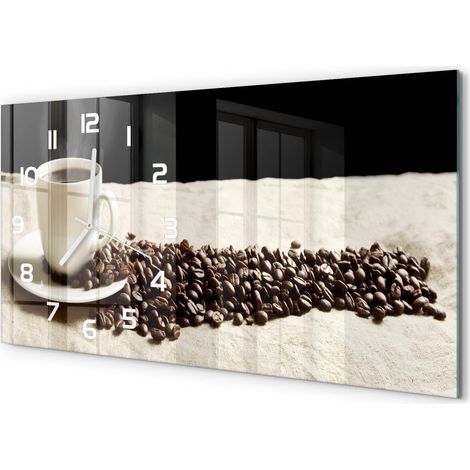 Horloge Murale Sans Tic-Tac 60x30 cm Verre Trempé Design Panoramique Café aromatique (1/5)