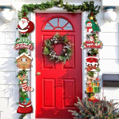 Rideau de porte de Noël, composé d'une variété d'éléments de Noël, plein d'atmosphère de Noël, la meilleure décoration de Noël (1/4)