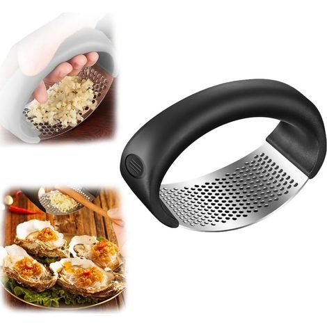 Prensa de ajos basculante de acero inoxidable - Utensilio de cocina - Negro (1/5)