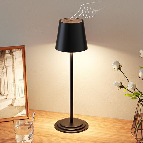 Lampe de table LED sans fil à intensité variable - Lampe tactile extérieure grain de bois - Lampe étanche pour bureau, restaurant, chambre, bar