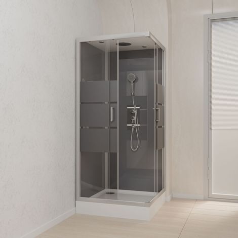 Cabina doccia quadrata 90x90x215 cm - Grigio con striscia smerigliata - Stripedy Stripe Square