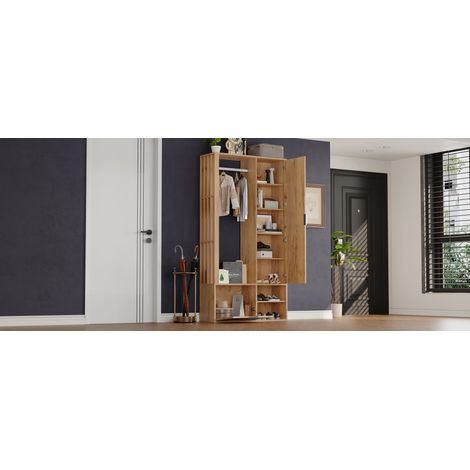 Armoires de rangement de 100×33×190 cm, conçues pour être suspendues dans les couloirs. Armoire d’entrée en format 6 en 1. Idéale pour accrocher des manteaux. (1/5)