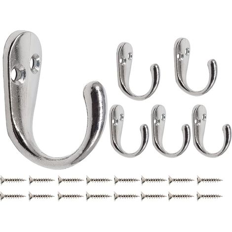 Patere Murale Simple, 6 Crochets Muraux Chromé Antique Lourd Crochet Porte Manteau pour Suspendre des Vêtements Vestes Peignoirs Serviettes Chapeaux Clés Sacs Tasses, Argent (1/5)