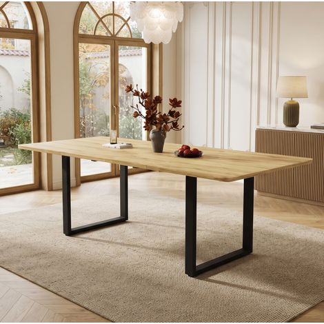 Tavolo da pranzo allungabile 220x80x75 cm, 3 lunghezze, per 6 10 persone, guida rinforzata, MDF, naturale (1/5)