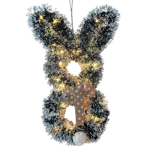 Faltbarer Osterkranz in Form eines weißen Hasen, beleuchtet (zum Selbstbinden), verziert mit Schleife und Blumen. Partydekoration. (1/2)