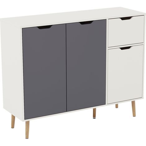 Sideboard Storage Cupboard Cabinet 3 Door 1 Drawer Buffet, Grey-&-White