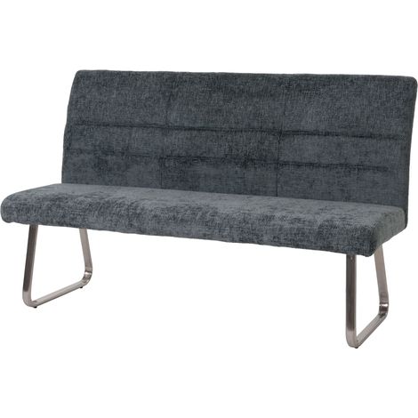 Panca HHG-221, panchina sala da pranzo, acciaio inox spazzolato stoffa/tessuto ciniglia Oeko-Tex, 180cm, blu-verde