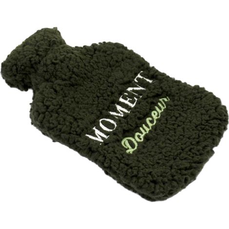 Bouillotte avec enveloppe en fourrure verte (1/2)