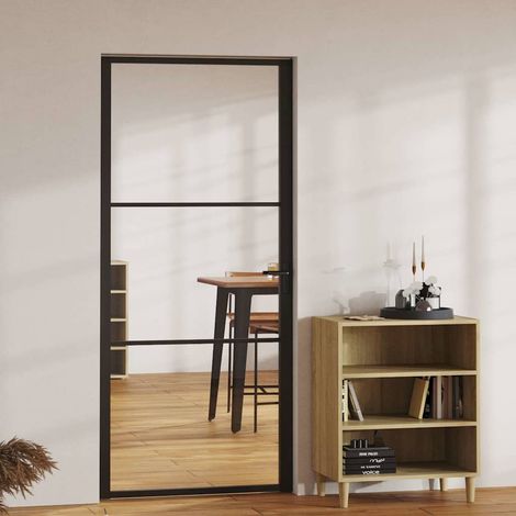 vidaXL Portes intérieures 93 x 201,5 cm Aluminium Noir et Transparent (1/5)
