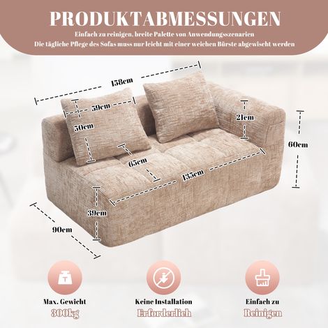 Canapé 2 places confortable sans assemblage,moelleux avec coussin,poches latérales pour télécommande et téléphone,soigné et élégant,kaki (1/5)