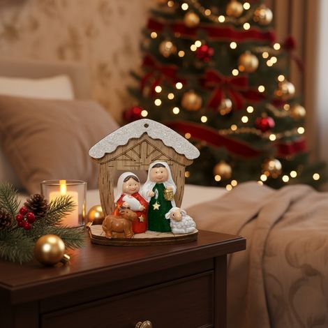 Casetta in legno con mini natività per presepi e decorazioni natalizie da h 7,7 (1/4)
