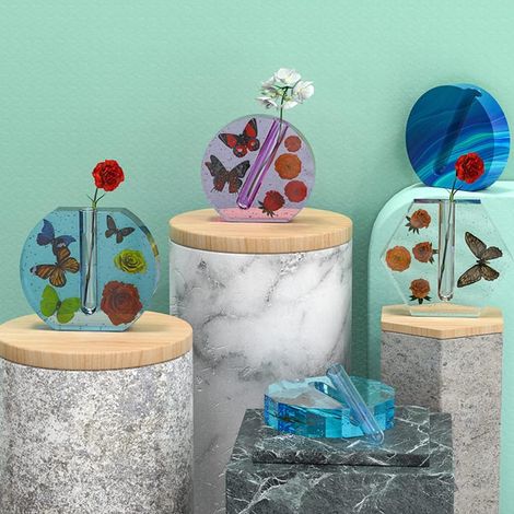 Moule en silicone DIY pour vases en résine - Vase avec 8 tubes à essai en acrylique bleus pour la propagation des plantes et l'hydroponique - Décoration moderne pour le bureau et la maison - Cadeau (1/5)