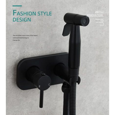 Douchette WC en laiton noir – Pulvérisateur bidet mural avec tuyau renforcé 150 cm – Pression réglable pour hygiène personnelle (1/2)