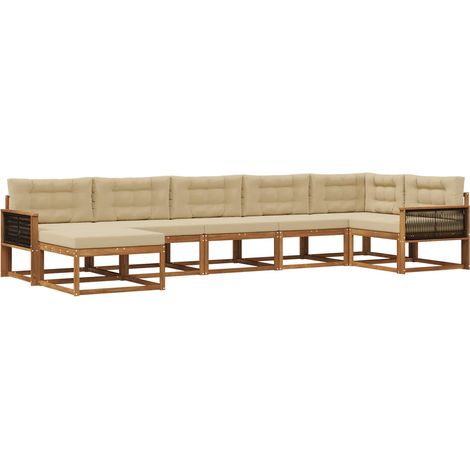 Set di divani da esterno con cuscino 7 pcs Naturale e Beige vidaXL (1/5)