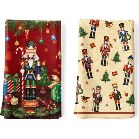 Lot de 2 Torchons de Cuisine Noël Casse-Noisette Décoratif Essuie Main Absorbante 100% Coton Torchon Vaisselle Saisonnier Cadeaux pour Crémaillère et Cuisine 48 cm x 70 cm (1/5)