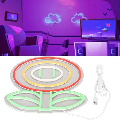 Lampe néon LED en forme de fleur, suspension murale 3D pour chambre à coucher, alimentée par USB, luminosité réglable, décoration murale lumineuse néon. (1/5)