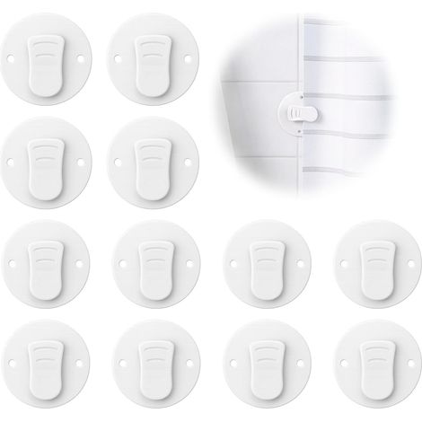 Clips Rideau Douche - Auto-Adhésifs Sans Perçage - ABS Blanc - Pour Salle De Bain Camping-Car Cuisine - 12 Pièces (1/5)