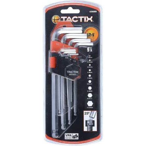 TACTIX - SET CHIAVI PIEGATE ESAGONALI ESTREMITA' SFERICA 9 PEZZI (1/2)
