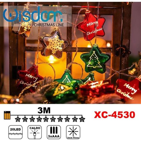 TRADE SHOP - Catena Luminosa Con Stelle 20led A Batteria Luce Calda Fissa Decorazioni Xc-4530 -