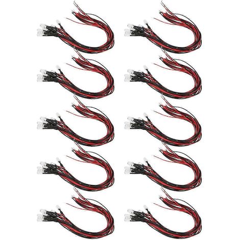 Packung mit 50 Hochleistungs-LEDs (5 mm), verkabelt, runder Kopf, weißes Licht emittiert gelbes Licht, 12 V, 20 cm Kabel, elektronische Bauteile. (1/5)