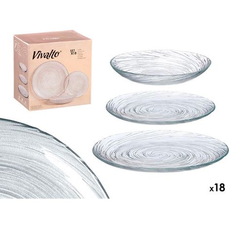 VIVALTO vajilla vidirio transparente 18 piezas , Vajilla de vidrio transparente 18 piezas, un conjunto versátil y elegante para el servicio diario o para ocasiones especiales. Su d