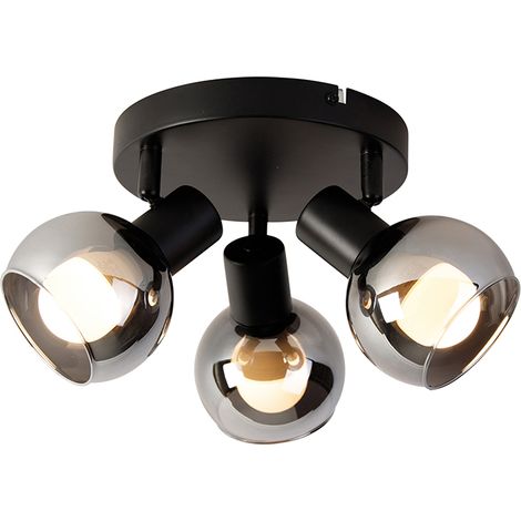 QAZQA Faretto vidro - Art déco - Vetro,Acciaio - Nero - Tondo E14 Max. 3 x 4.5 Watt