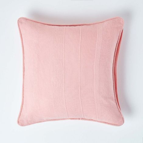 HOMESCAPES Cotton Rajput Ribbed Pink Cushion Cover, 45 x 45 cm