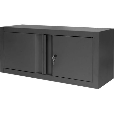 Armoire d'atelier acier noir mat 90 x 39 x 30 cm – Charge max 20 kg – Serrure intégrée – Fixation murale ou sur établi – Feroce