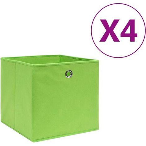 Ensemble de quatre boîtes de rangement, en tissu non tissé, 28x28x28 cm, vert. (1/5)