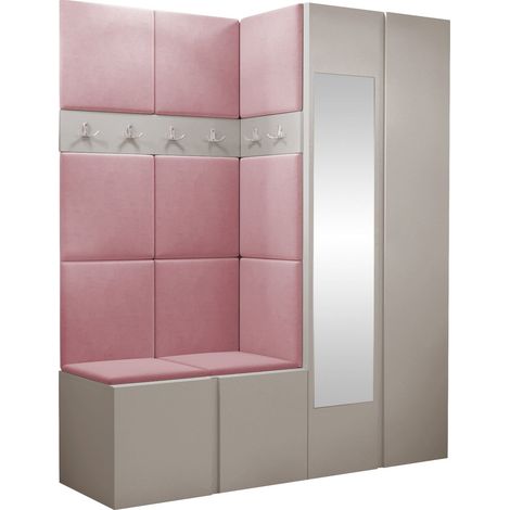 Conjunto para recibidor Pinis X, Cachemira, 186x158x46cm, Espejo, Aglomerado laminado, Tapiz, Colocada, Montada en la pared