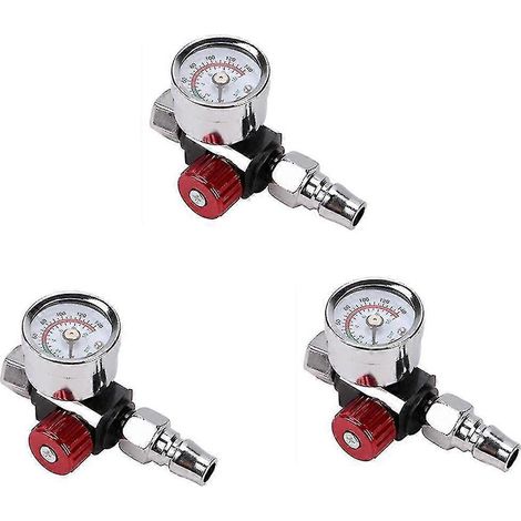 Lot de 3 régulateurs de pression d'air de haute qualité pour pistolet à peinture, manomètre et adaptateur. Régulateur de pression d'air pneumatique. (1/5)