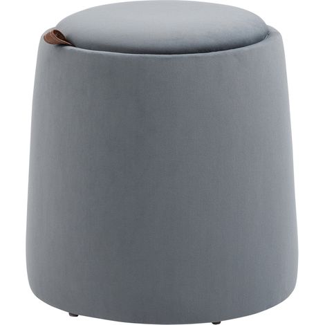 2-In-1 Ottomane Runder Sitzhocker In Samtoptik Mit Stauraum, Grau, Abnehmbarer Deckel, Ø44Cm X 47,5Cm, Als Beistelltisch