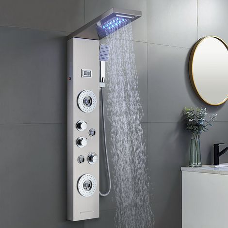 Colonne de douche à Pluie Douche De Massage et Douche Cascade Pour Salle De Bain ContrôLe De La TempéRature Douche Pluie Plusieurs Sorties D'Eau Ensemble De Douche (1/5)