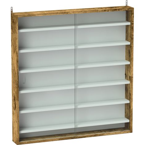 Vitrine murale pour collections, 80 x 9,5 x 83 cm, 6 étagères réglables en hauteur, 2 portes coulissantes en verre (1/5)