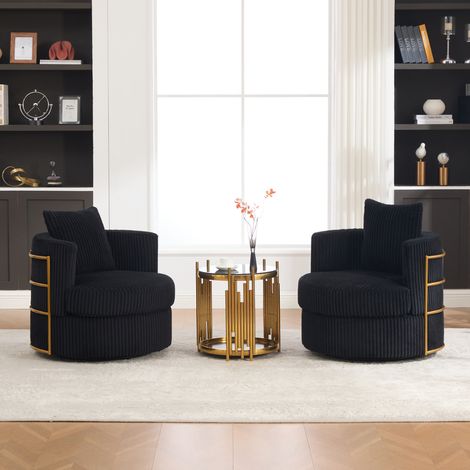 Sillón giratorio 360° de pana, lote de 2, con almacenaje bajo el asiento, negro OKMYHOME (1/5)