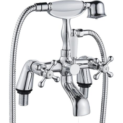 Robinets de baignoire victoriens avec douche, Luckyhome Ensemble traditionnel de mélangeur de baignoire à levier double 1/4 de tour (1/4)