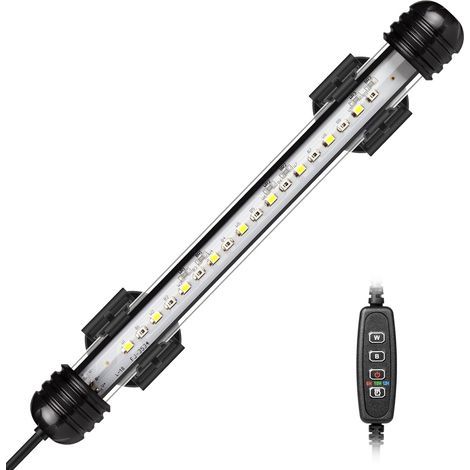 Lampe LED submersible pour aquarium 19 cm – Éclairage bleu et blanc – Minuterie automatique – Étanchéité IP68 – Luminosité réglable 20-100% (1/5)