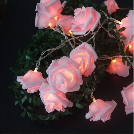 Guirlande Lumineuse LED Fleur Rose 3 m 20 LED à Piles avec Minuterie – Décoration Chambre Mariage Anniversaire Fête (1/5)