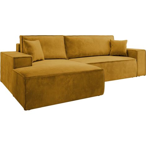 Selsey Farese – Ecksofa mit Cordbezug, Schlaffunktion und Stauraum, Senfgelb, links