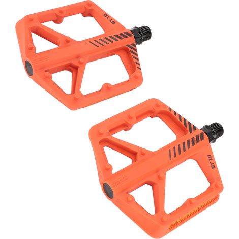 Pédales de vélo de route plates, orange, axe en acier au bore, fibre de nylon antidérapante, design cranté, axe en acier au bore. (1/5)
