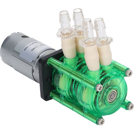 Pompe péristaltique à double tête, boîtier vert, tuyau jaune, débit élevé, résistante à la corrosion, débit de 700 ml/min, 12 V CC, 1200 mA (1/5)