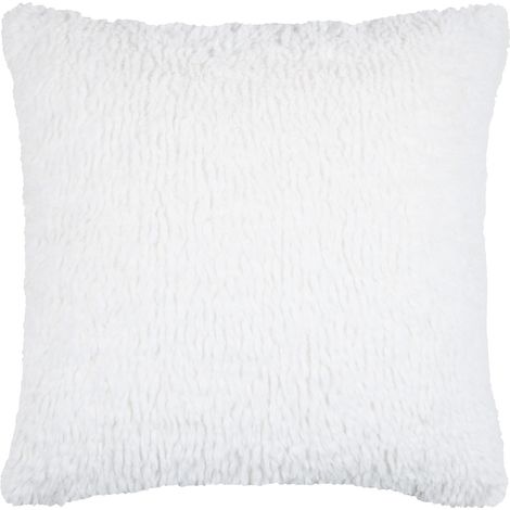 Coussin carré fausse fourrure avec recto velours Blanc 45x45 cm (1/2)