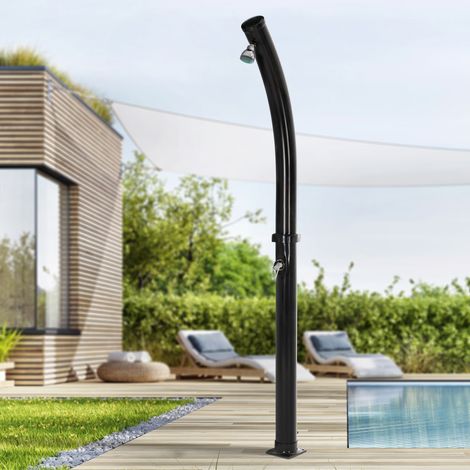 ML-Design Ducha Solar de Jardín Negro Curvado 20L 222cm Agua Caliente Hasta 60°C sin Electricidad Conexión para Manguera Moderno Elegante Cabezal Ducha de Lluvia Ajustable y Grifo Piscina Camping (1/5)