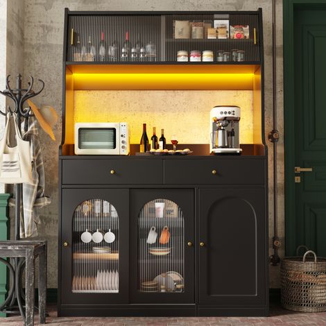 MEUBLIV buffet haut 120x40x180 cm noir – LED, 2 tiroirs, rangement (1/5)