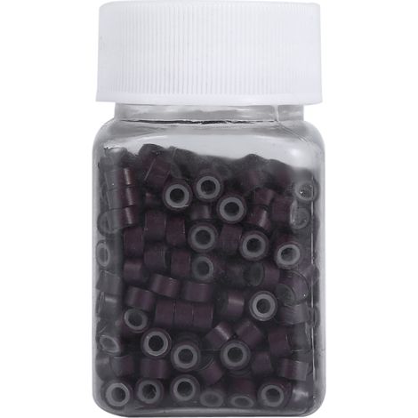 500 Anneaux de Liaison à Doublure en Silicone Professionnels pour Extensions Capillaires (Marron) - 500PCS/Bouteille (1/3)